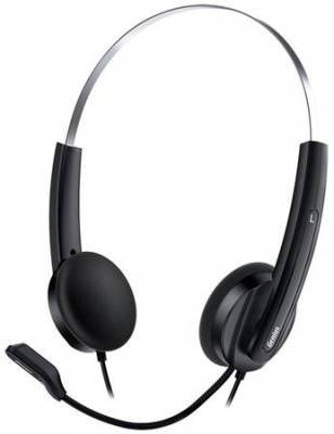 Genius HS-220U , Headset, náhlavní, drátový, s mikrofonem, ovládání hlasitosti, USB, černo-stříbrný